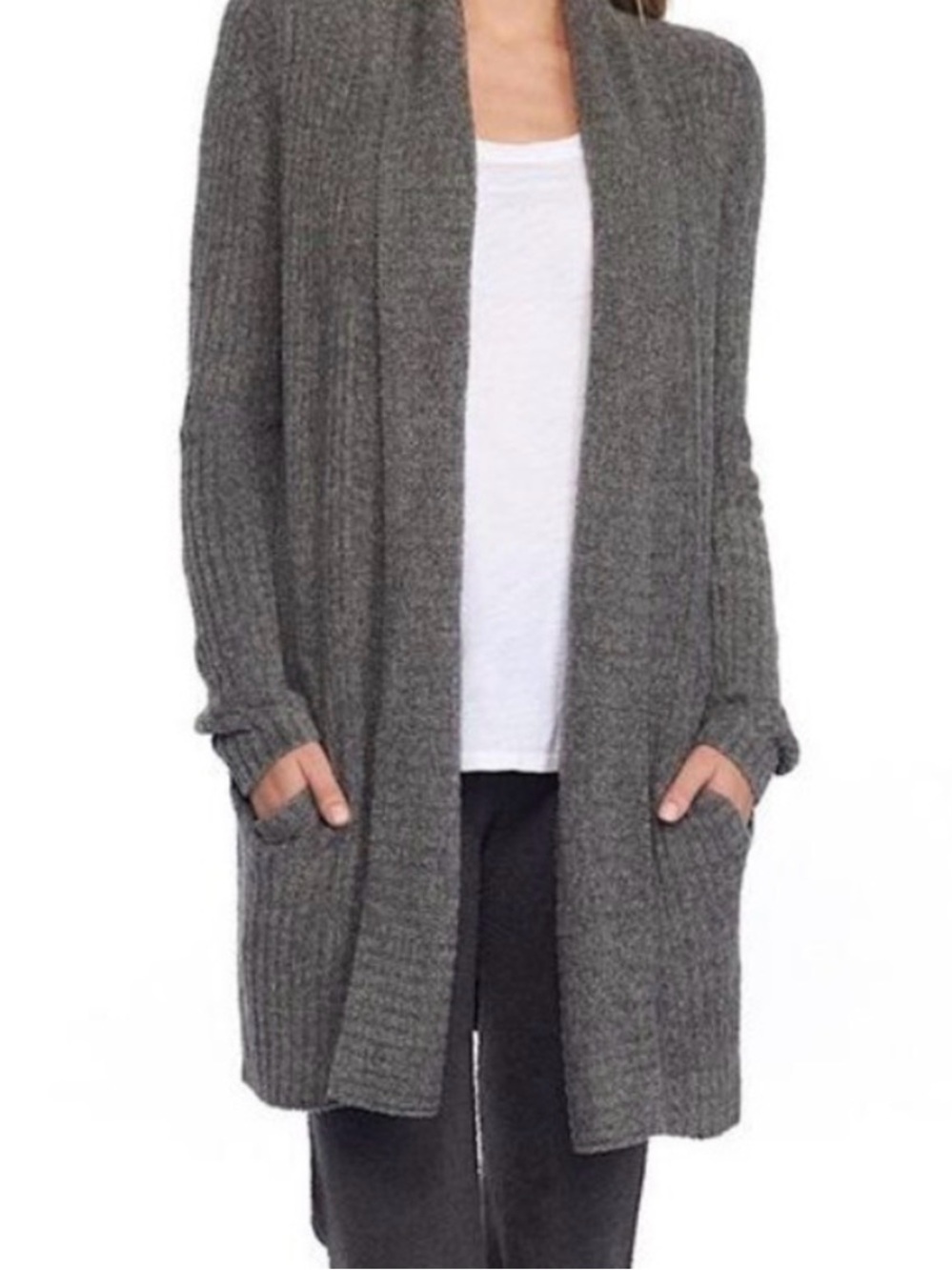 Barefoot Dreams Gray Open-Front Longline Cardigan